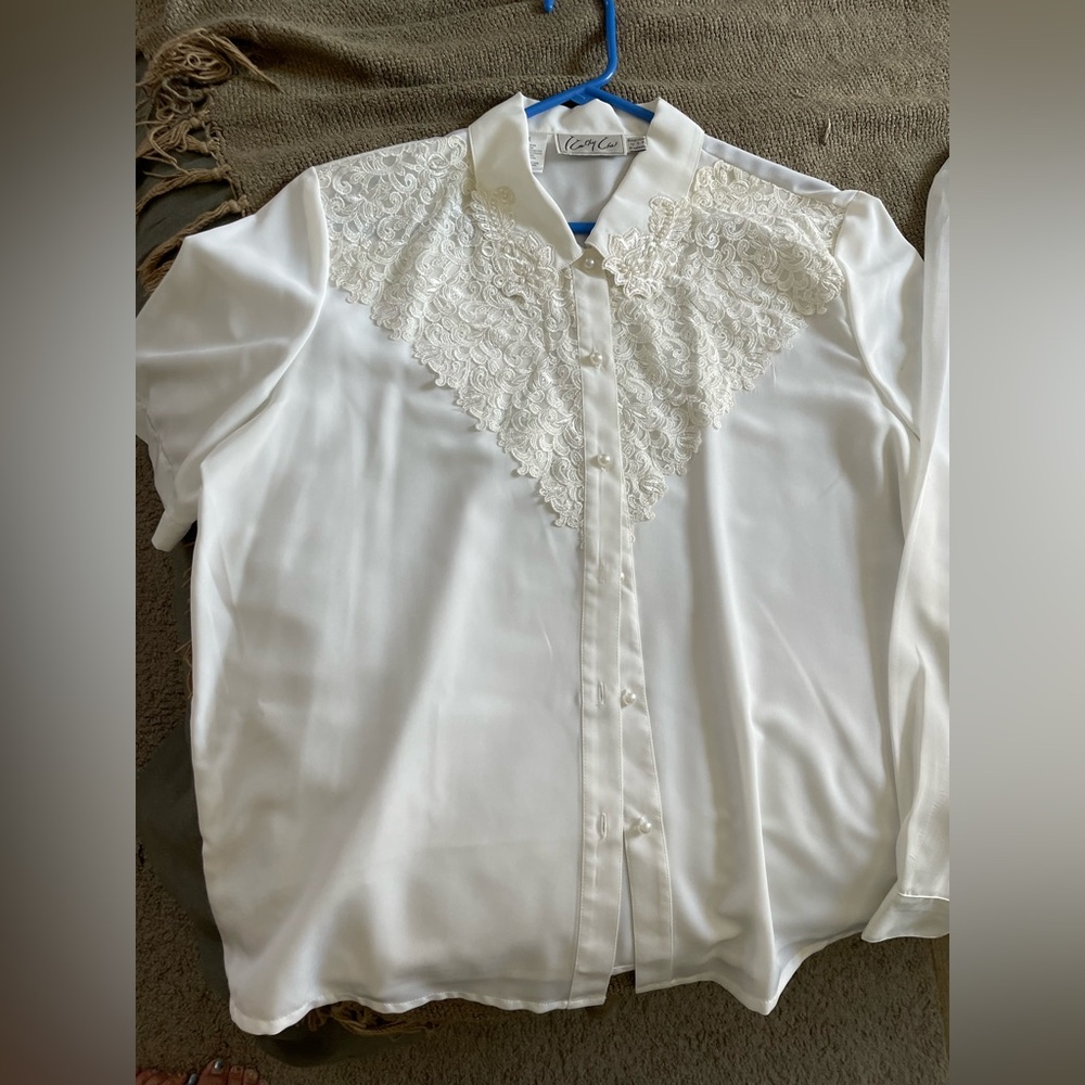 Vintage Kathy Che White Sheer Polyester Women's Tops (3) Size 14